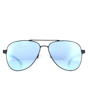 Hugo Boss Aviator Mens Matte Blue Blue Mirror Lunettes de soleil
