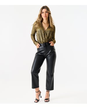 Goldmetallischer Plissee-Wickel-Bodysuit
