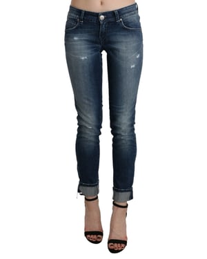 Acht Baumwolle Blau gewaschene Low-Waist Skinny Cropped Jeans