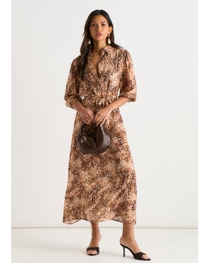 Gini London Hemd-Midikleid mit Animalprint - Braun