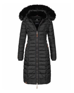 Navahoo Damen Winterjacke Umay – Lange Steppjacke mit Abnehmbarer Kapuze & Kunstfell