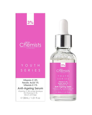skinChemists Anti-Aging-Serum mit 3 % Vitamin C, 1 % Ferulasäure und 1 % Vitamin E, 30 ml