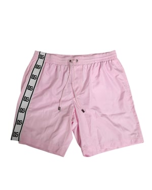 Dolce & Gabbana Pink Nylon Logo-Seitenstreifen Strandmode Herren Badebekleidung