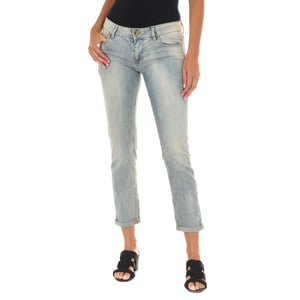 Lange Denim-Hose getragen Effekt aus elastischem Gewebe 10DBF0318 Frau