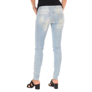 Lange Denim-Hose mit Rippeneffekt und schmalen Säumen 10DBF0115 Frau