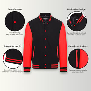 Letterman Baseball Varsity-Bomberjacke aus schwarzem, rotem Wollleder – Genua