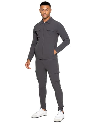 Enzo | Herren Cargo Shacket Trainingsanzug Set - Grau