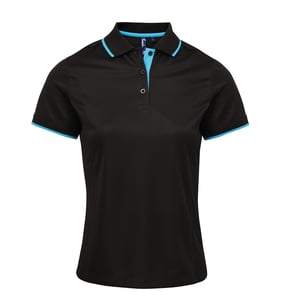 Premier Womens/Ladies Contrast Coolchecker Polo Shirt (Schwarz/Türkis)