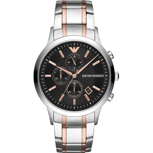 Elegante Herrenuhr der Marke Armani. Die Uhr hat ein Armband, das auch kleiner gemacht werden kann, das Gehäuse hat einen Durchmesser von 43 mm und das Uhrwerk ist ein Quarzwerk.  Marke: Emporio ArmaniModellname: AR11165 (43mm)Kategorie: HerrenuhrMaterialien: EdelstahlFarben: silber, rosa, schwarz