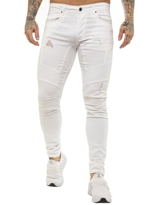 Enzo | Herren Skinny Stretch Biker Denim Jeans - Weiß