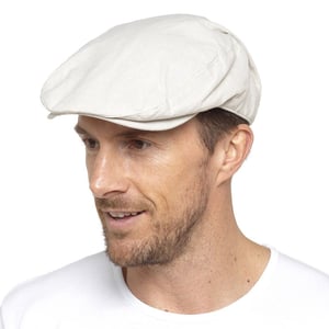 Flache Herrenmütze aus Leinen in Creme & Denim - Creme
