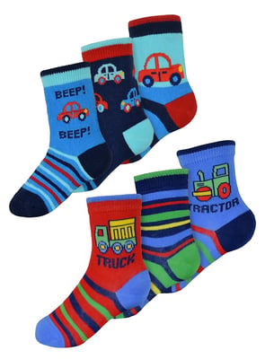Baby Boys Cotton Cars Trucks Design Muster Socken | 6 Paar Multipack | Sock Snob | Socken für Kleinkinder - Cars