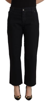 John Galliano Damen Schwarze Baumwoll Flared Cropped Hoch Taille Denim Jeans