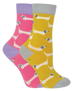 Miss Sparrow - 2er-Pack Socken für Mädchen aus Bambus mit Tiermuster - Wursthunde