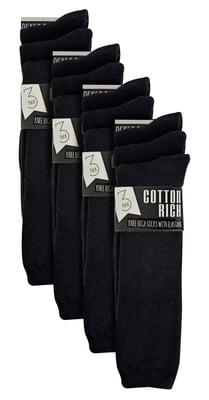 12 Paar Multipack Mädchen Kniestrümpfe | Atmungsaktive lange Baumwolle Schule Socken | Farboption - Grau, Schwarz, Weiß, Blau - Schwarz