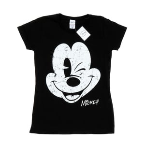 Disney - "Mickey Mouse Distressed Face" T-Shirt für Damen (Schwarz)