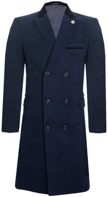 Herren 3/4 langer zweireihiger marineblauer Crombie-Mantel aus Wollmantel Peaky Blinders