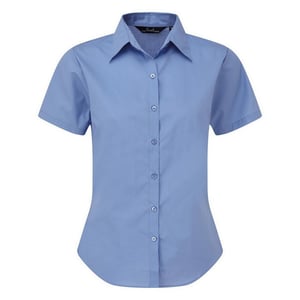 Premier Damen Kurzarm Popeline Bluse / Arbeitshemd (Mittelblau)