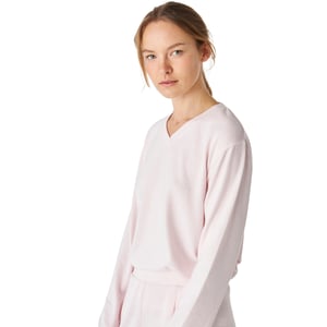 Damen-Pyjama aus weichem Strick mit V-Ausschnitt und langen Ärmeln JJB5
