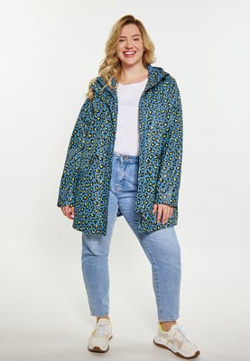 Schmuddelwedda Regenjacke in großen Größen Damen Stahlblau Limette Leo