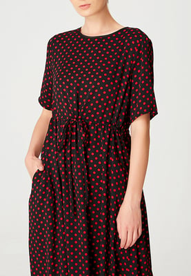 Midi-Tunikakleid mit Kordelzuggürtel und Polka-Dot-Print