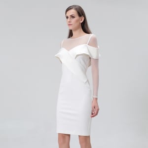 Bodycon-Kleid mit Bardot-Ausschnitt aus Jersey und Tüll