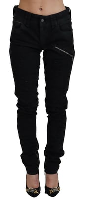 John Galliano Schwarze Baumwoll-Mid-Waist Skinny Slim Fit Damenjeans