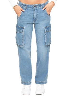 Enzo | Womens Cargo Straight Leg Jeans