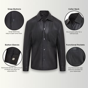 Schwarze, ungef�tterte Trucker-Western-Hemdjacke aus Leder f�r Herren - Abilene