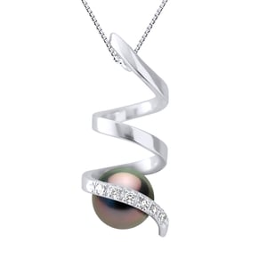 Anhänger Spiraldiamanten 0,06 cts – Qualität HSI – Weißgold – echte Tahiti-Zuchtperle rund 7–8 mm