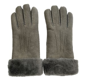 Damenhandschuhe aus echtem grauem Schaffell und Wildleder mit Pelzmanschette