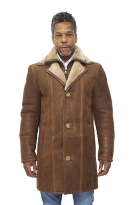 Warmer Herren-Lammfell-Schaffell-Ledermantel-Florence