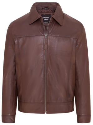 Braune Retro-Bikerjacke aus klassischem Leder für Herren im Harrington-Stil - Drammen