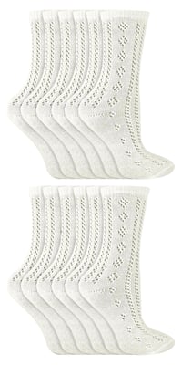 12 Paar Multipack Girls Pelerine Ankle Cotton Socks - Weiß