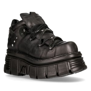 NEW ROCK 106N-S52 TOWER SHOES Biker-Punk-Gothic-Stiefel aus schwarzem Metallic-Leder