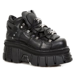NEW ROCK 106-S29 TOWER SHOES Biker-Punk-Gothic-Stiefel aus schwarzem Leder in Metallic-Optik