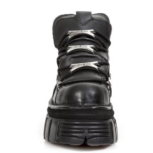 NEW ROCK 106-S29 TOWER SHOES Biker-Punk-Gothic-Stiefel aus schwarzem Leder in Metallic-Optik