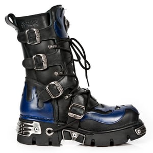 New Rock Unisex Schwarz/Blau Leder Gothic Biker Totenkopf Stiefel-107-C5
