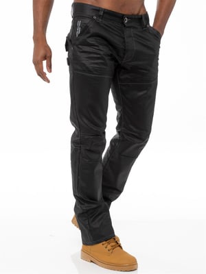 Enzo Herren Denim Jeans Straight Leg - Schwarz beschichtet