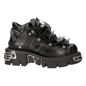 New Rock schwarze Leder-Stiefeletten mit Spikes-110-S1