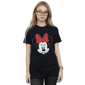 Disney Damen/Damen Minnie Mouse Head Baumwolle Boyfriend T-Shirt (Schwarz)
