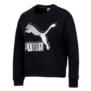 Puma Womens Classics Logo Metallic Crew Sweatshirt Black 597405 71