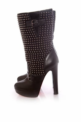 Schwarze Leder-Plateau-Stiefel