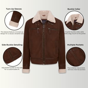 Braune Bomber-Fliegerjacke aus echtem Schafswildleder für Herren - Sandnes