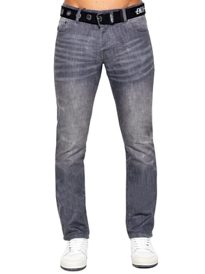 Enzo Herren Denim Straight Fit Jeans - Grau