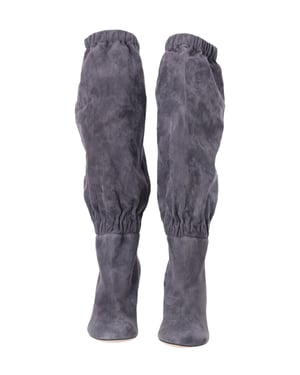 Jimmy Choo Maxyn 85 Knielange Stiefel aus grauem Wildleder