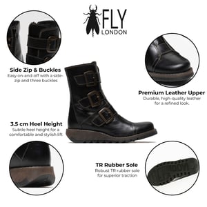 Fly London Damen SCOP110 Chelsea-Bikerstiefel aus Leder mit Knöchelriemen und Reißverschluss, Schwarz