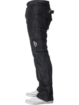 Enzo | Herren Cargo Combat Jeans - Schwarz gewaschen