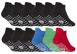 12 Paar Multipack Kinder Baumwoll-Trainersocken mit Gummigriff - Schwarz / Grün