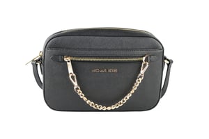 Michael Kors Women's Jet Set Item Large East West Saffiano leather Zip Chain Crossbody Handbag (Black Solid/Gold)
